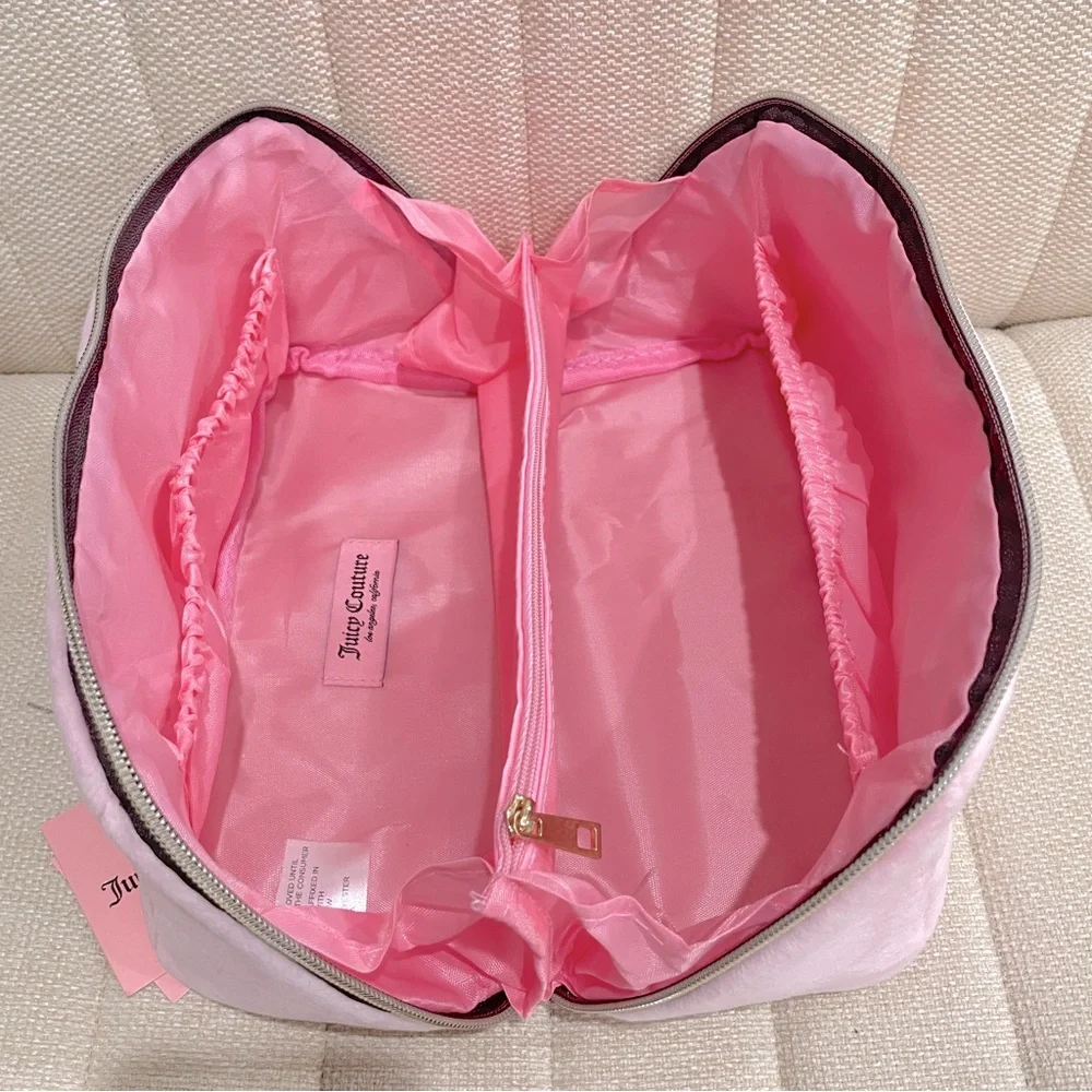 NEW Juicy‎ Couture Pink Velour Rhinestone Logo Makeup Bag Toiletry Case
